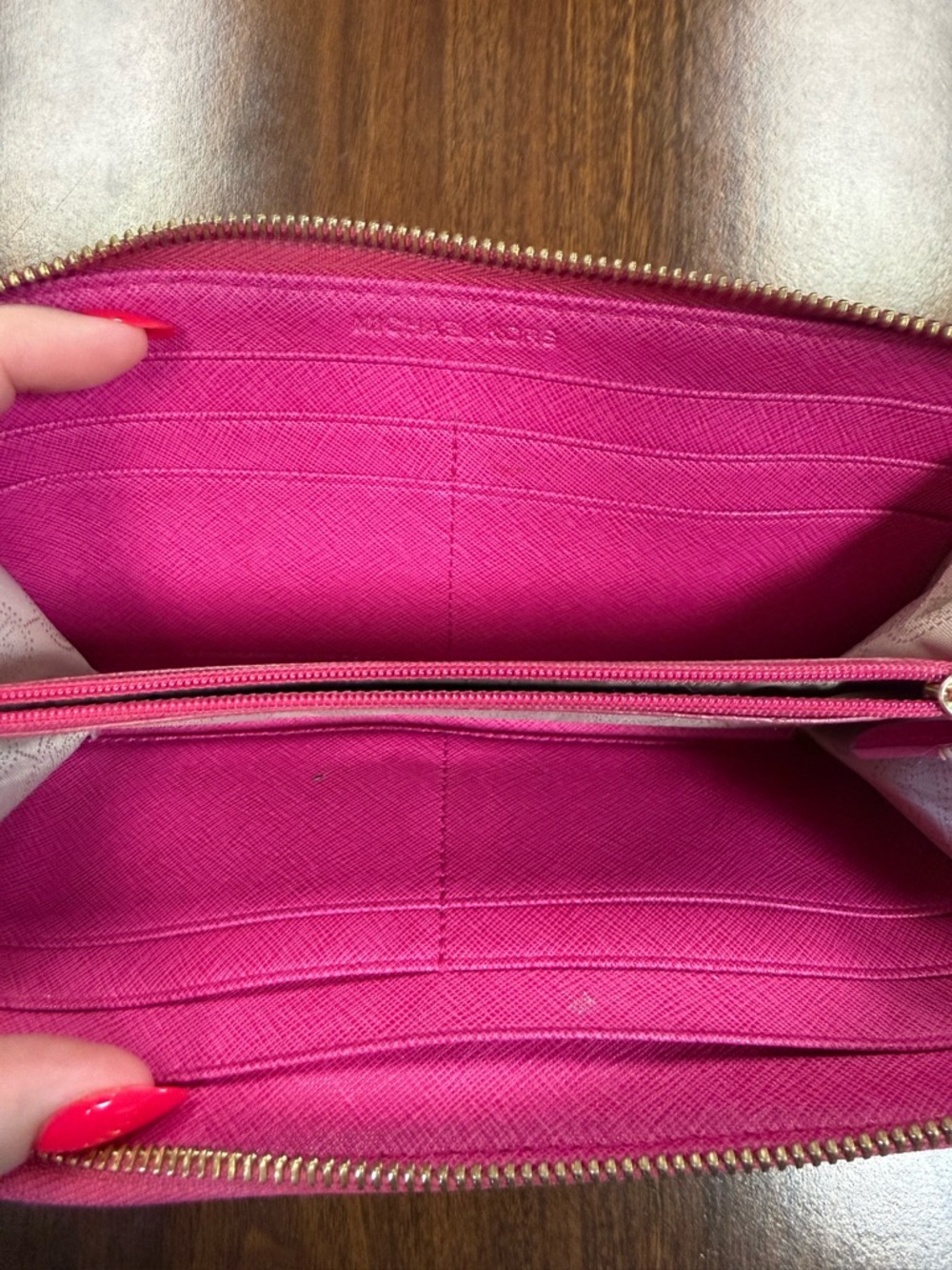 Michael Kors Hot Pink Saffiano Zip Wallet with Gold Logo - Picture 3 of 7